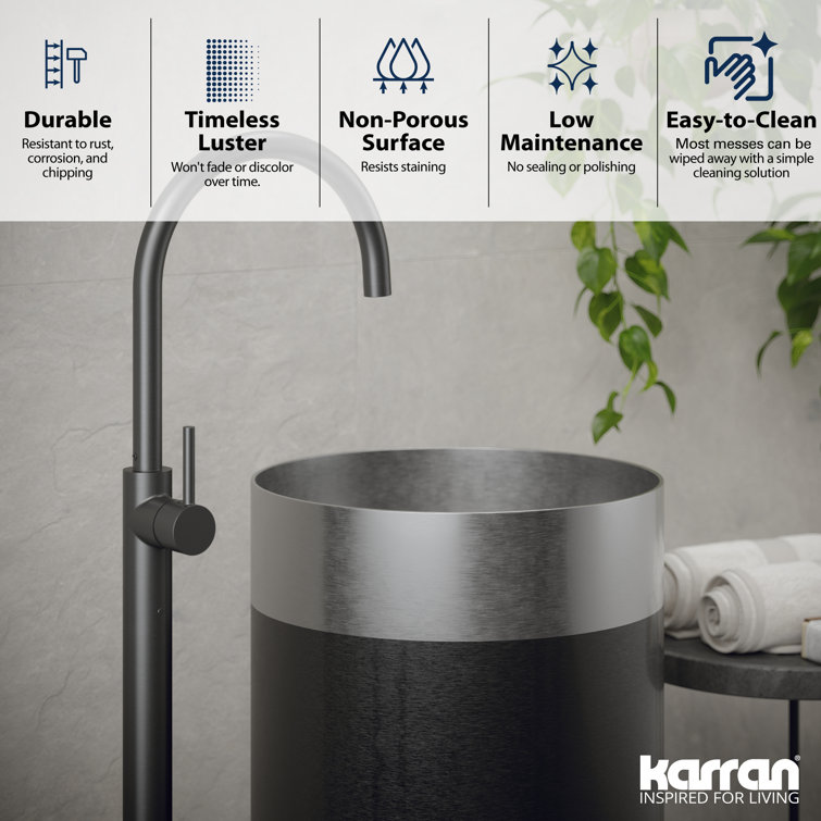 Karran 15'' Stainless Steel and Gunmetal Grey Pedestal Sink