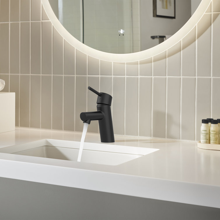 Matte Black Single Hole Bathroom Faucet with Brass Handle