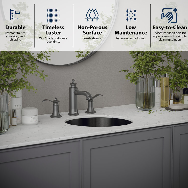 Gunmetal Grey Round Stainless Steel Undermount Bathroom Sink