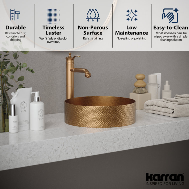 Brushed Copper 15'' Round Stainless Steel Vessel Sink