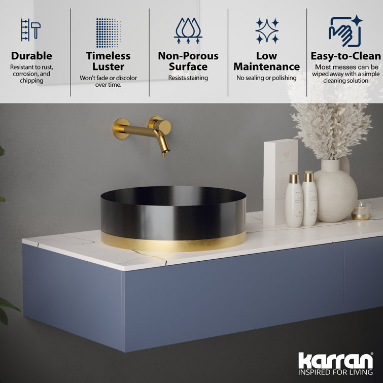 Gunmetal Grey and Gold Stainless Steel Round Vessel Sink