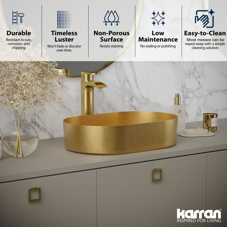 Gold Stainless Steel Oval Vessel Bathroom Sink