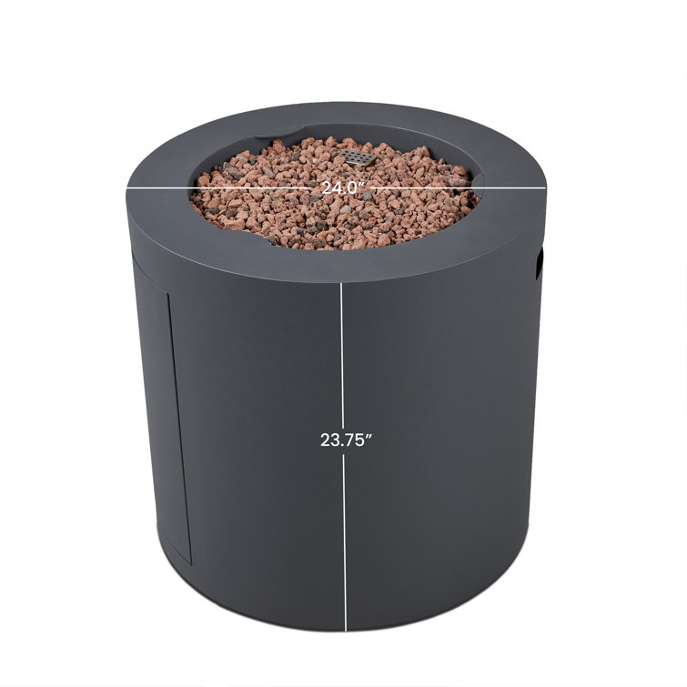Aegean 24" Round Weathered Slate Steel Propane Fire Pit Table