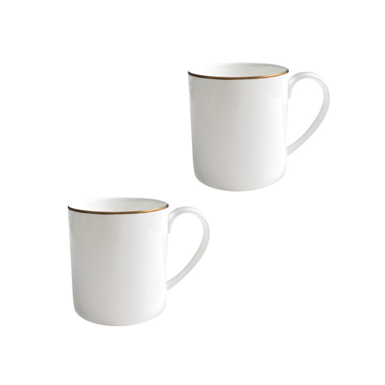 White Ceramic Round Mug Set with Gold Embellishment, 2 Piece