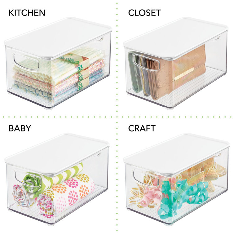 Clear/White BPA-Free Plastic Kitchen Storage Bin Set with Lids, 4 Pack