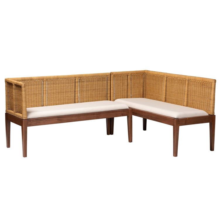 Tabanan Brown Rattan and Acacia Wood 2-Piece Corner Dining Nook Set