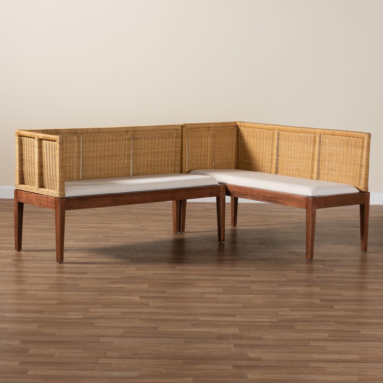 Tabanan Brown Rattan and Acacia Wood 2-Piece Corner Dining Nook Set