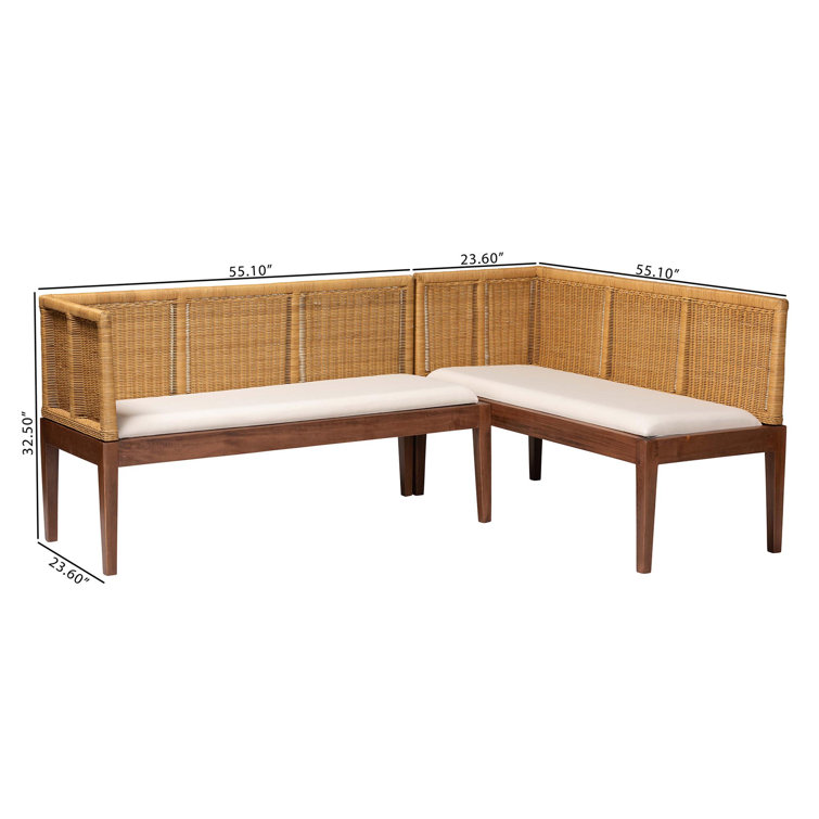 Tabanan Brown Rattan and Acacia Wood 2-Piece Corner Dining Nook Set