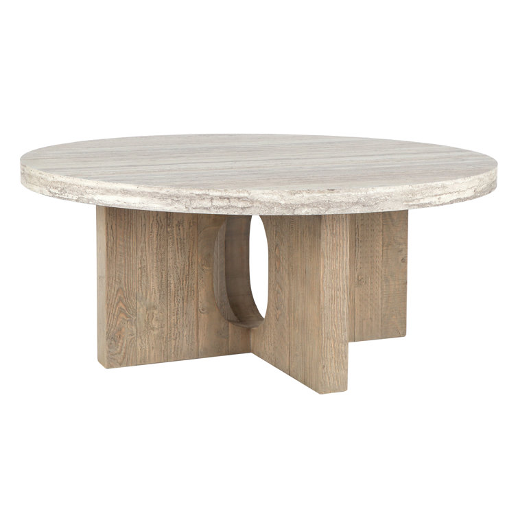 Talbot 42" Round Light Brown Wood and Concrete Coffee Table