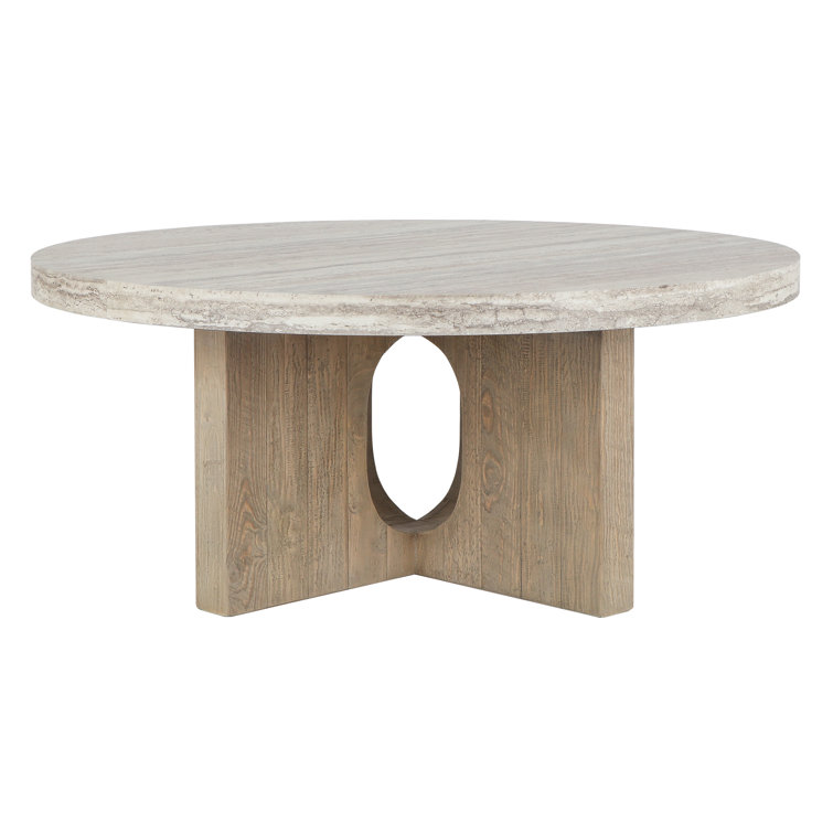 Talbot 42" Round Light Brown Wood and Concrete Coffee Table