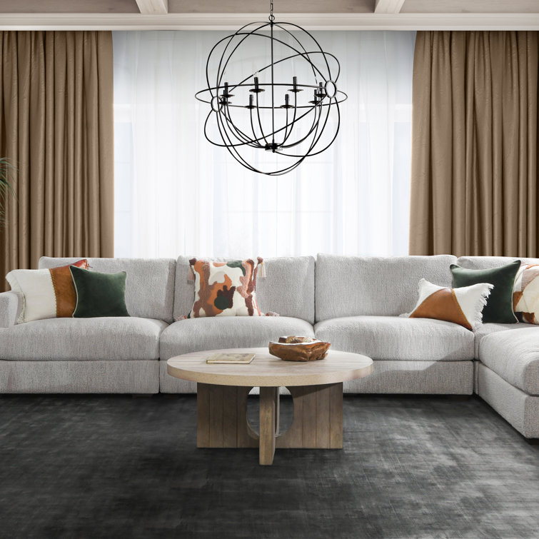 Talbot 42" Round Light Brown Wood and Concrete Coffee Table