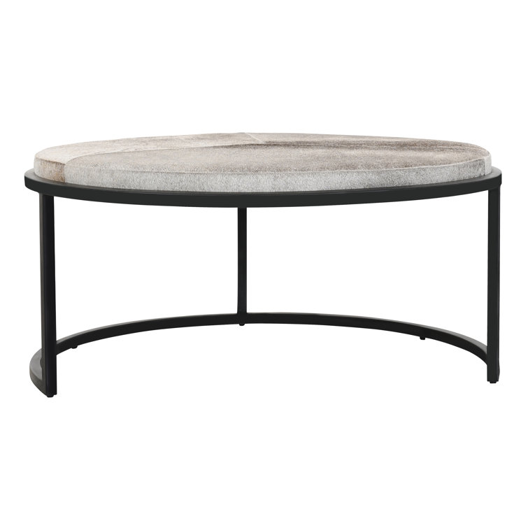 Sparrow Gray Hair-on-Hide Leather Nesting Coffee Tables with Iron Base