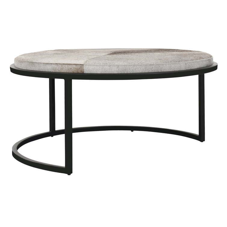Sparrow Gray Hair-on-Hide Leather Nesting Coffee Tables with Iron Base