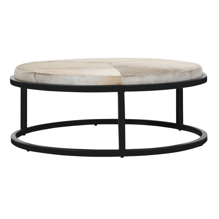 Sparrow Gray Hair-on-Hide Leather Nesting Coffee Tables with Iron Base