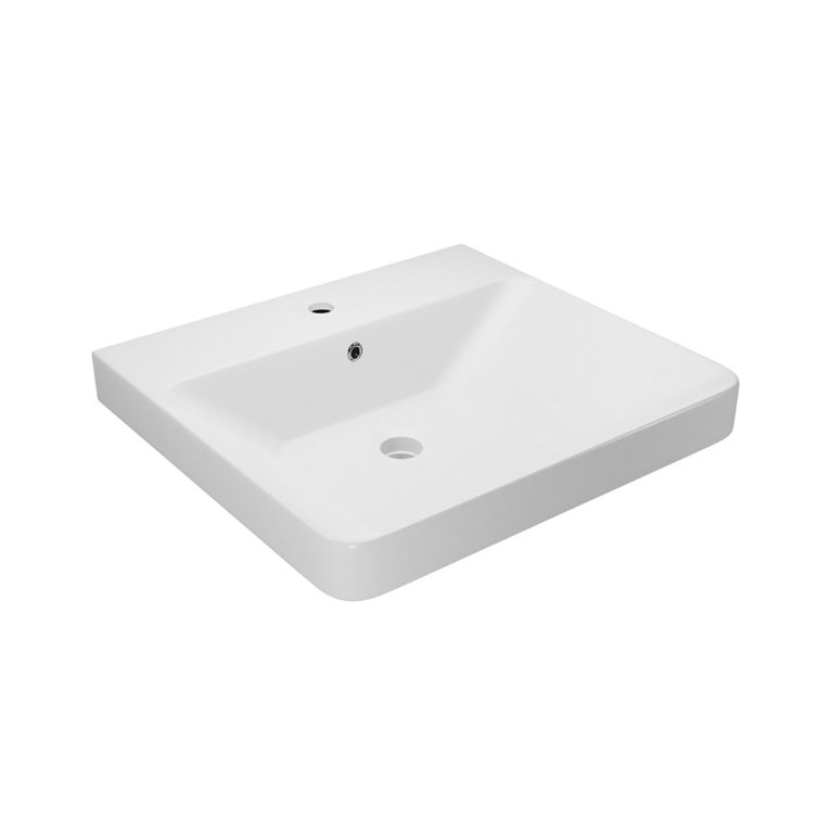 Matte White Ceramic Rectangular Wall-Mount Bathroom Sink