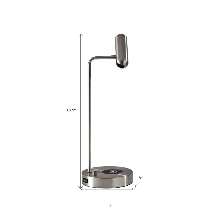 Avon 17" Brushed Steel LED Desk Lamp with USB and Wireless Charging