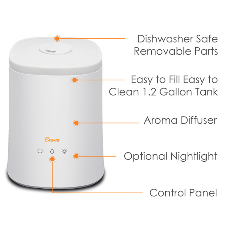 1.2 Gallon White Ultrasonic Cool Mist Tabletop Humidifier with Night Light