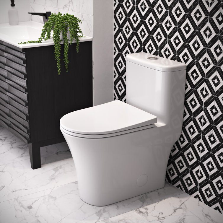 Glossy White Elongated Dual Flush One-Piece Toilet