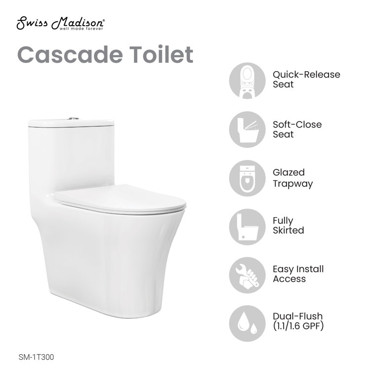 Glossy White Elongated Dual Flush One-Piece Toilet