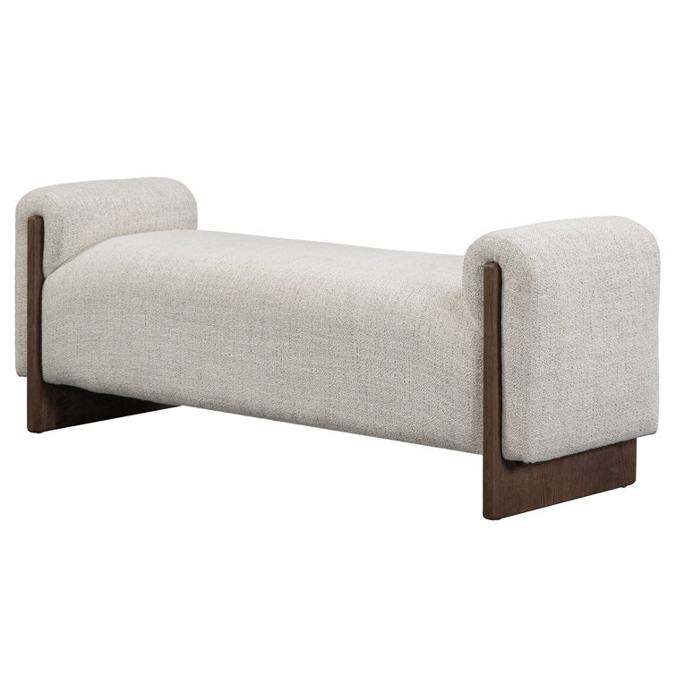 Sierra Sand Beige Upholstered Bench with Ash Wood Legs