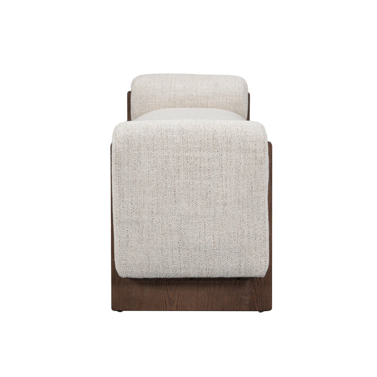 Sierra Sand Beige Upholstered Bench with Ash Wood Legs