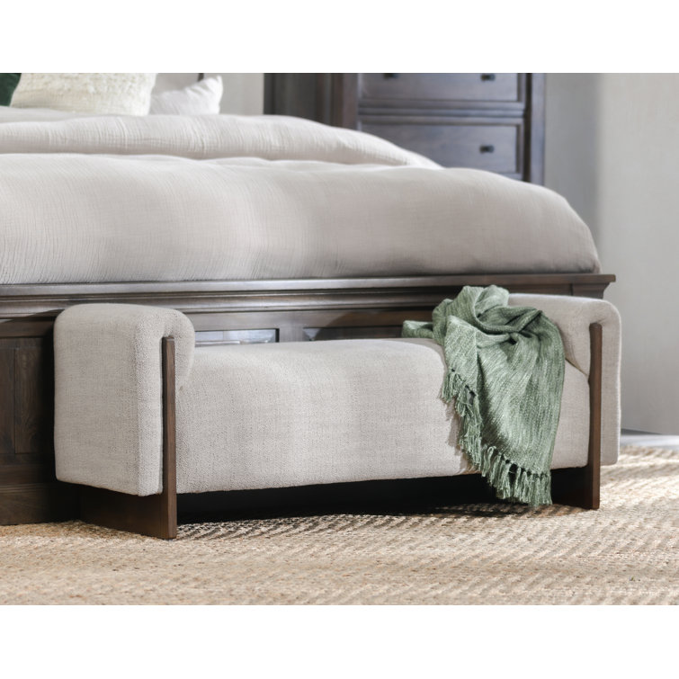 Sierra Sand Beige Upholstered Bench with Ash Wood Legs