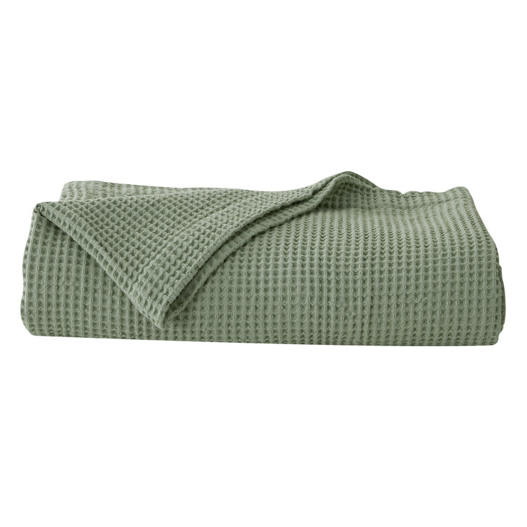 Sage Cotton Waffle Weave Knit Throw Blanket