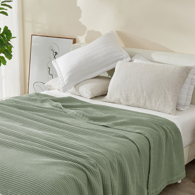 Sage Cotton Waffle Weave Knit Throw Blanket