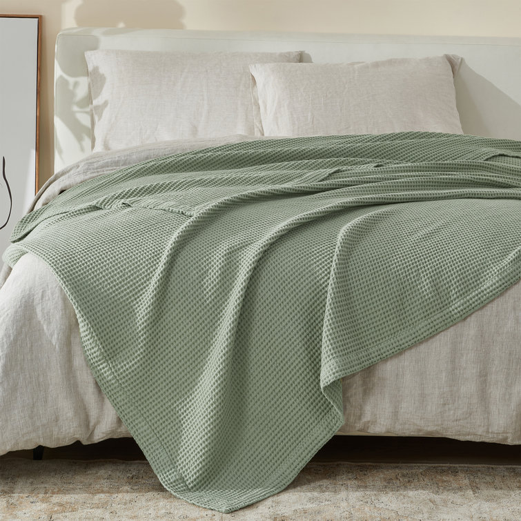 Sage Cotton Waffle Weave Knit Throw Blanket