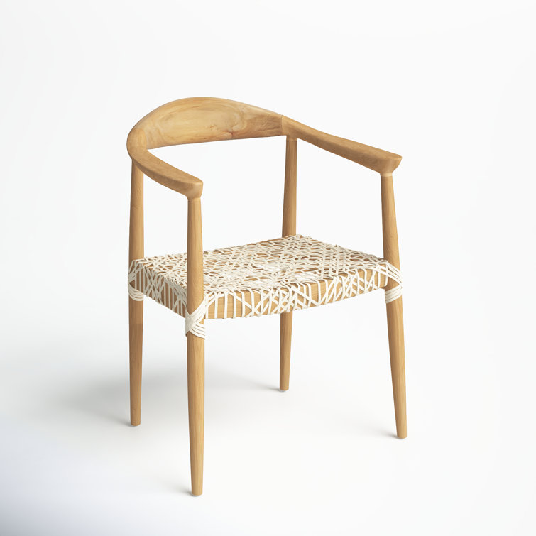 Transitional Light Oak Leather-Woven 25" Arm Chair