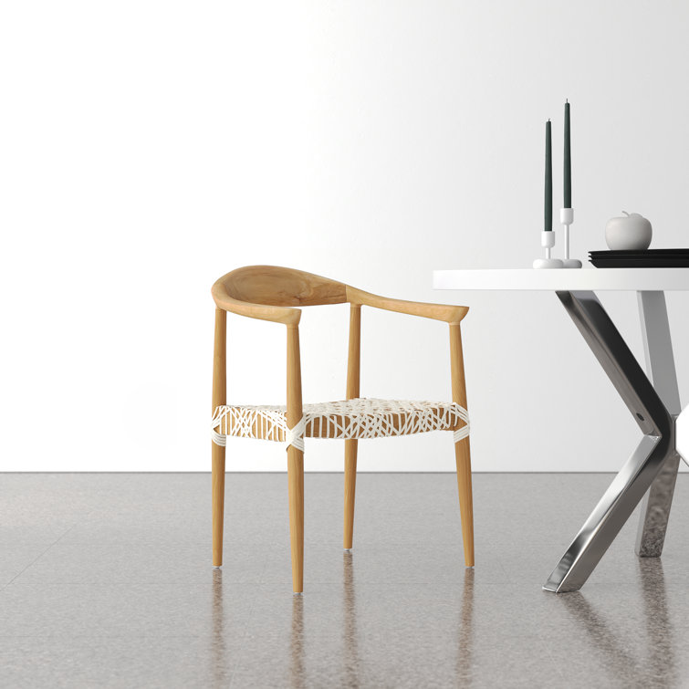 Transitional Light Oak Leather-Woven 25" Arm Chair