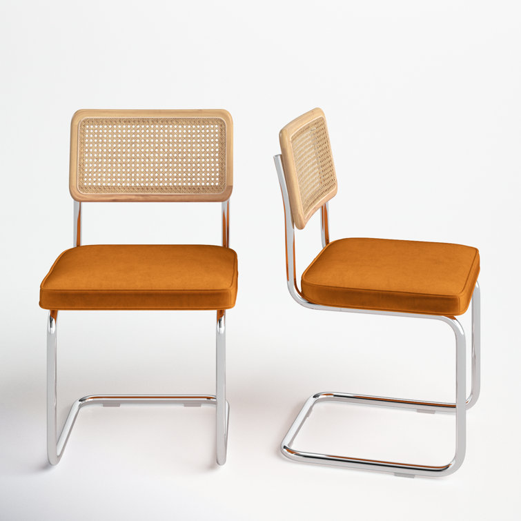 Cognac Velvet and Chrome Upholstered Side Chair Set