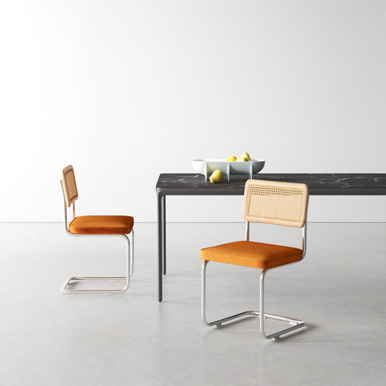 Cognac Velvet and Chrome Upholstered Side Chair Set