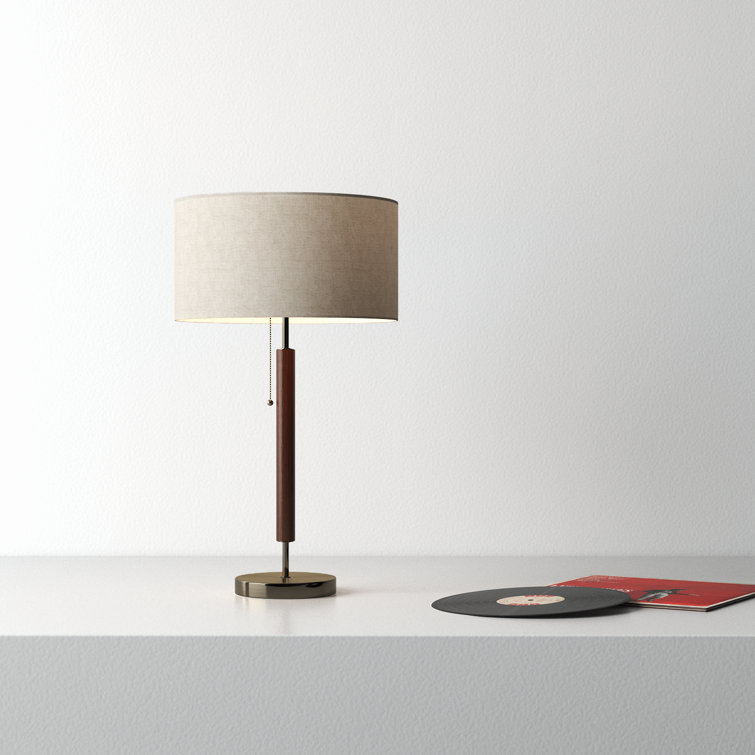 Hamilton 26.25'' White Linen Shade Table Lamp with Walnut Wood Body