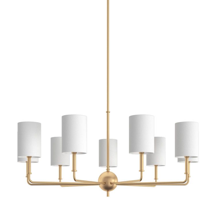 Satin Brass 9-Light Chandelier with Cream Linen Shades