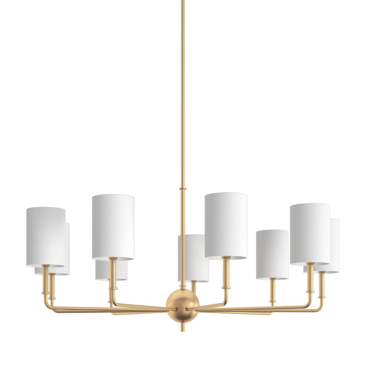 Satin Brass 9-Light Chandelier with Cream Linen Shades