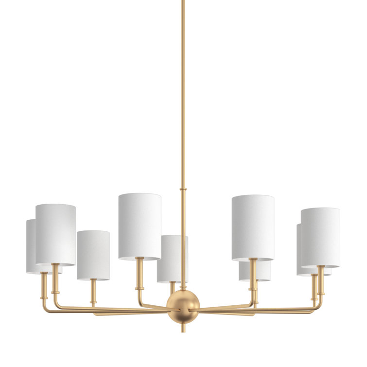 Satin Brass 9-Light Chandelier with Cream Linen Shades