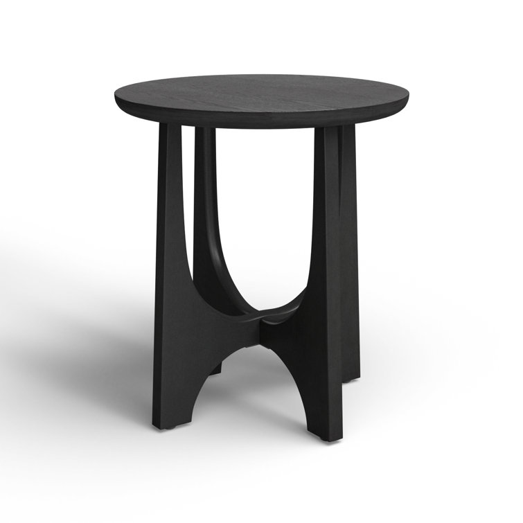 Black Round Solid and Manufactured Wood End Table