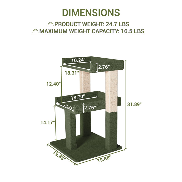 Green 2-Tier Sisal and Carpet Cat Tree Tower