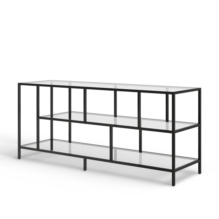 Wylan Streamlined 55'' Black Metal TV Stand with Glass Shelves