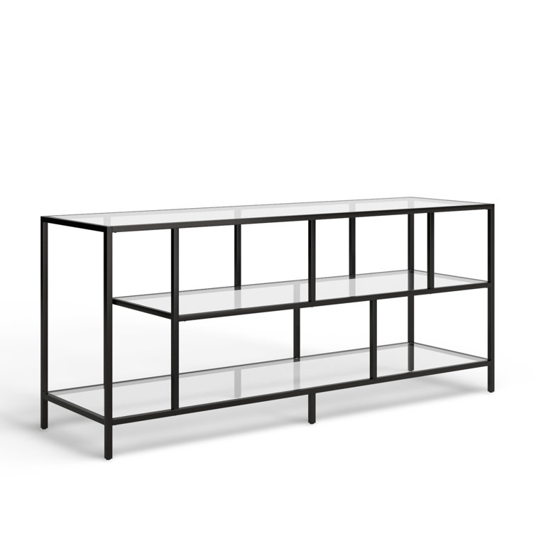 Wylan Streamlined 55'' Black Metal TV Stand with Glass Shelves