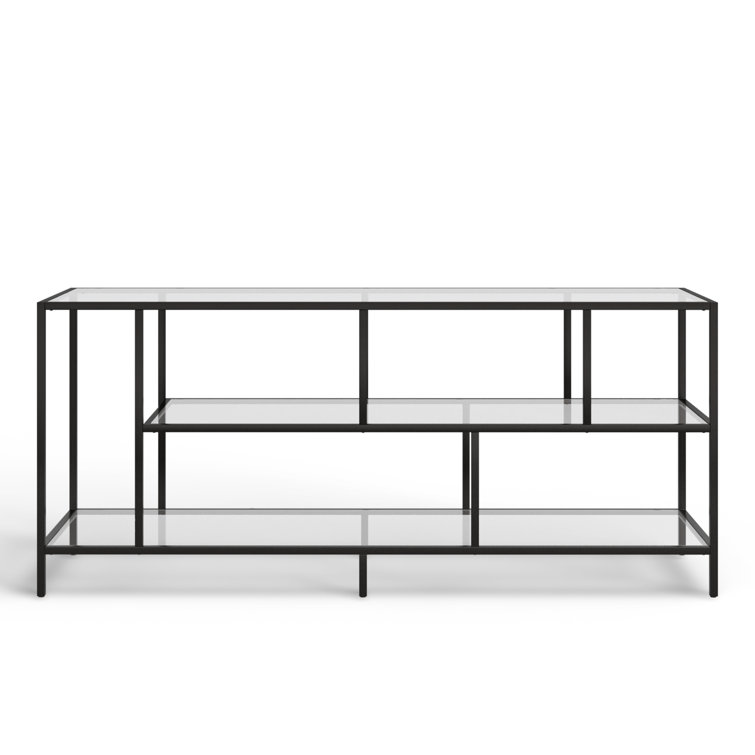 Wylan Streamlined 55'' Black Metal TV Stand with Glass Shelves
