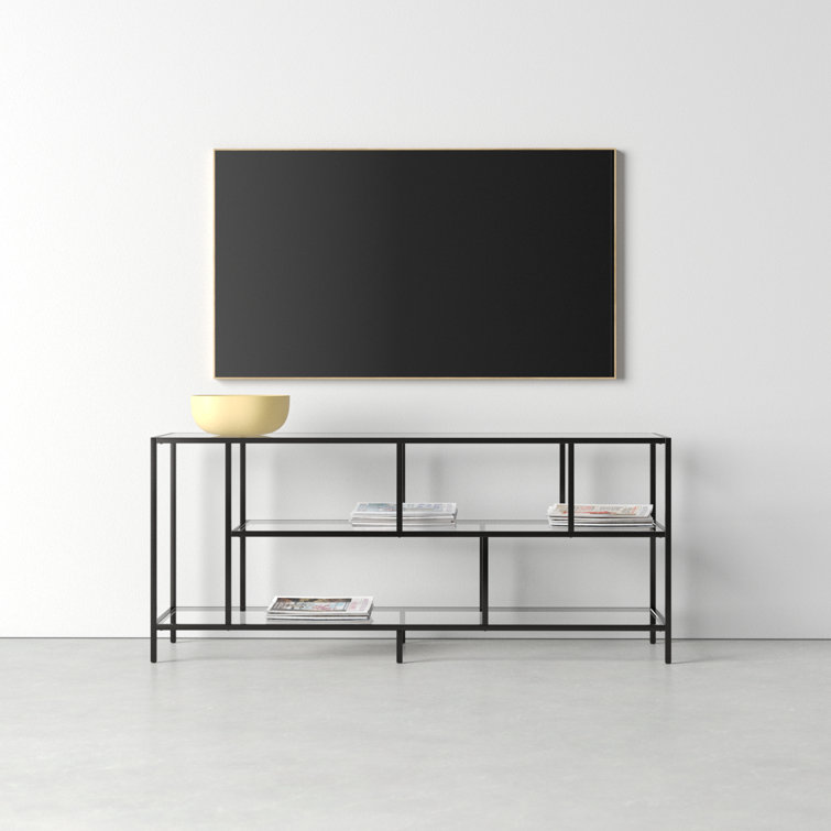 Wylan Streamlined 55'' Black Metal TV Stand with Glass Shelves