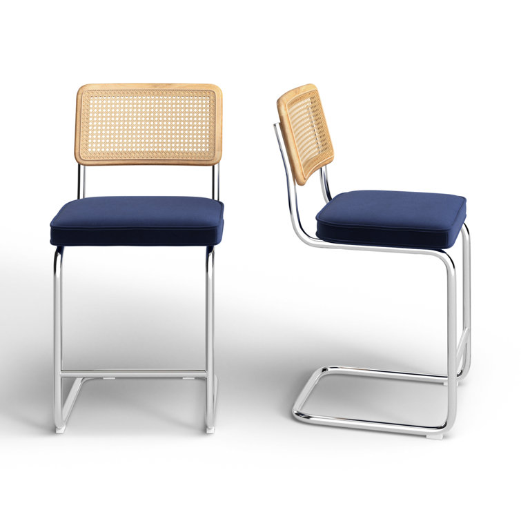 Sapphire Blue Velvet and Chrome Counter Stools, Set of 2