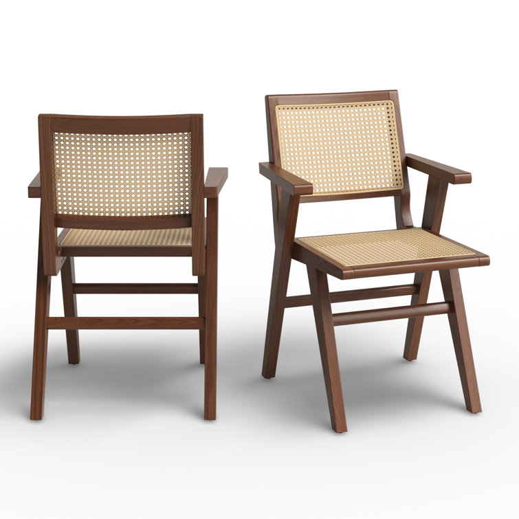 Black Cane and Wood Arm Chair, 33.3" Height