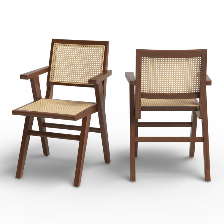 Black Cane and Wood Arm Chair, 33.3" Height