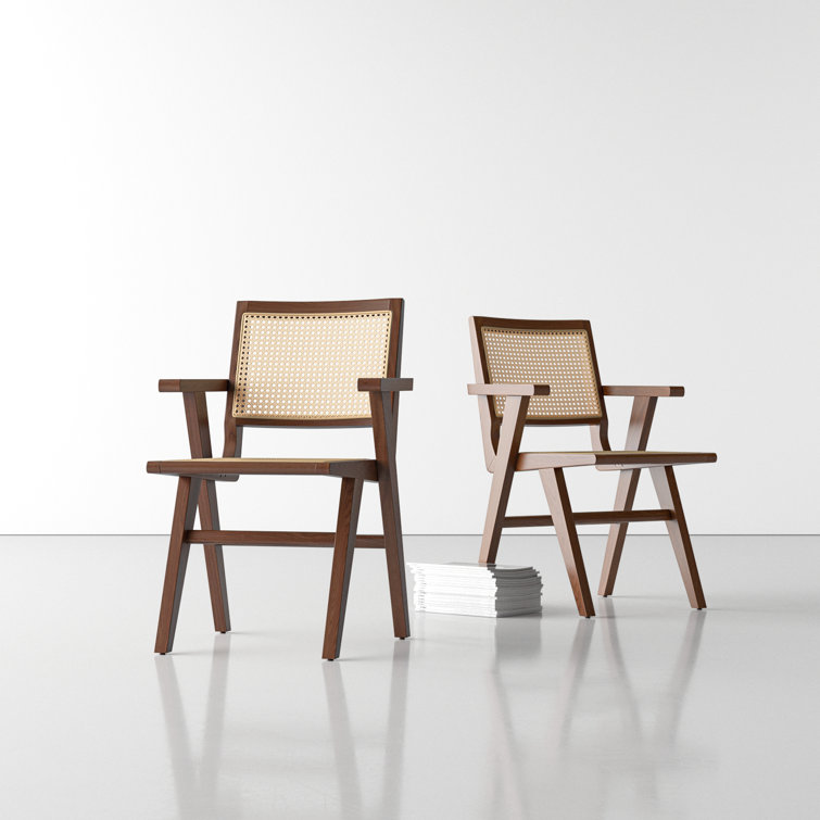 Black Cane and Wood Arm Chair, 33.3" Height