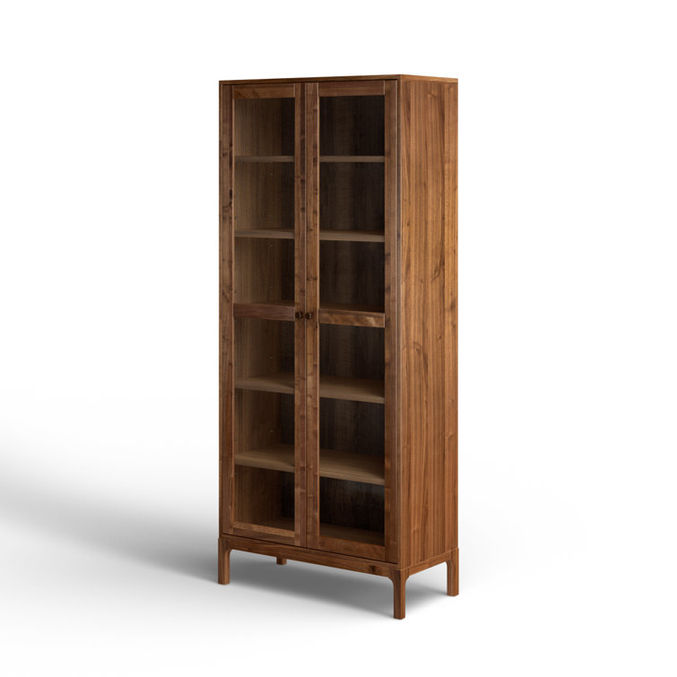 Cameron 88'' Brown Walnut Glass-Paneled Modern Curio Cabinet