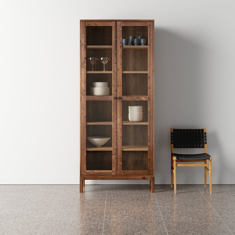 Cameron 88'' Brown Walnut Glass-Paneled Modern Curio Cabinet