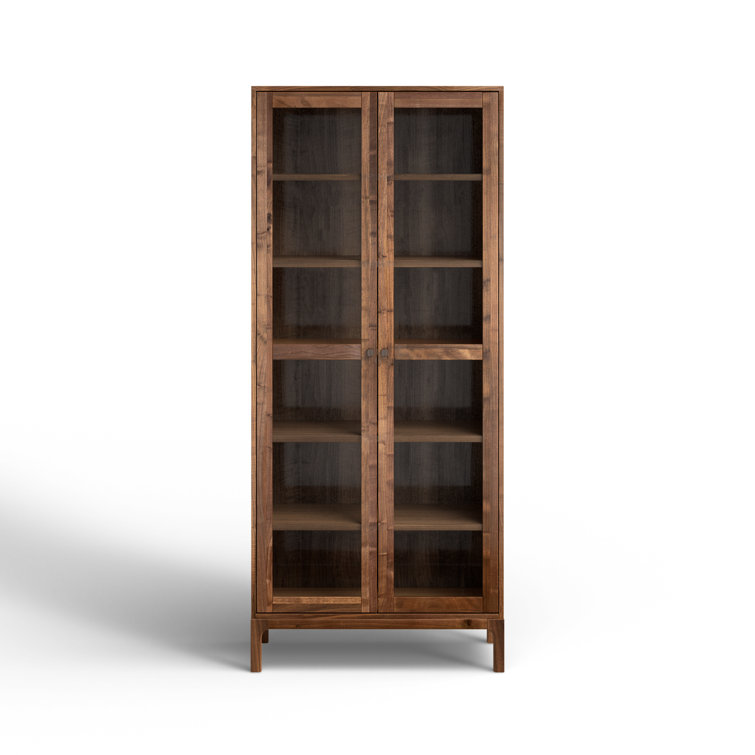 Cameron 88'' Brown Walnut Glass-Paneled Modern Curio Cabinet